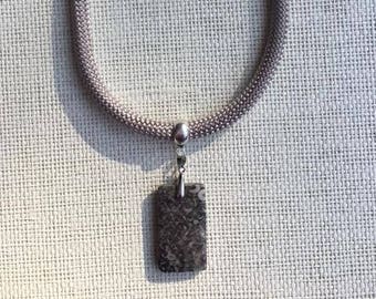 Handmade beige climbing cord necklace with fossil jasper pendant