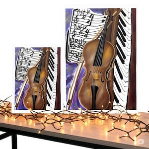 Symphony in Color | Violin & Piano Art Print, Classical Music Decor, Expressive Still Life Poster, Gift for Musician, Music Room Wall Art