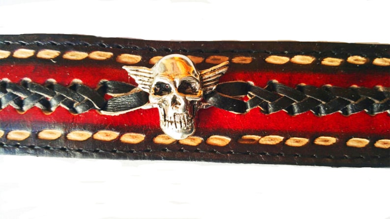 SKULL with WINGS Genuine Cowhide Leather Choker with Silver Pleted Skull Choker for Women Leather Choker