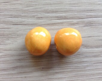 Orange ceramic beads x 2 handcrafted