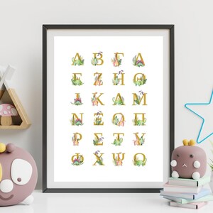 Alfabeto griego con lindos dinosaurios, Alfabeto imprimible en griego con dinosaurios, Decoración del dormitorio para niños, Impresión digital, Εκτυπώσιμα descargar
