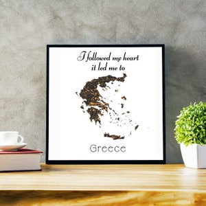 Druckbare Karte von Griechenland, griechische Landkarte mit Zitat, druckbare Wandkunst für Zuhause oder Büro, Sofortiger digitaler Download