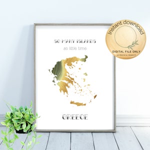Druckbare griechische Landkarte mit Zitat, druckbare Wandkunst für Zuhause oder Büro, Karte von Griechenland, Sofortiger download