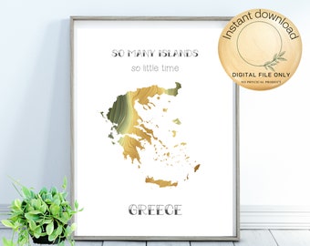 Carte grecque imprimable avec citation, Art mural imprimable pour la maison ou le bureau, Carte de la Grèce, Téléchargement instantané, Εκτυπώσιμα