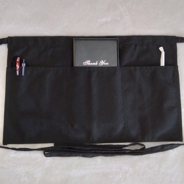 Black Half Apron 3 Pockets 20", 24", 28" Wide x 13 " Long 8.5" Deep Pockets