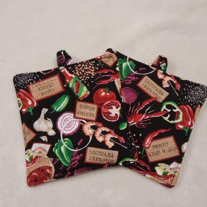 Cajun Creole Gumbo Mardi Gras Crawfish Pot Holders 8" Square Hot Pots Trivets Set of 2 ((5 layers thick)
