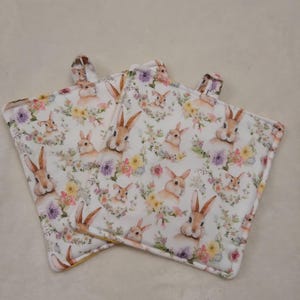 Bunny Face Easter Pot Holders 8" Square - Set of 2 ( 5 layers thick)