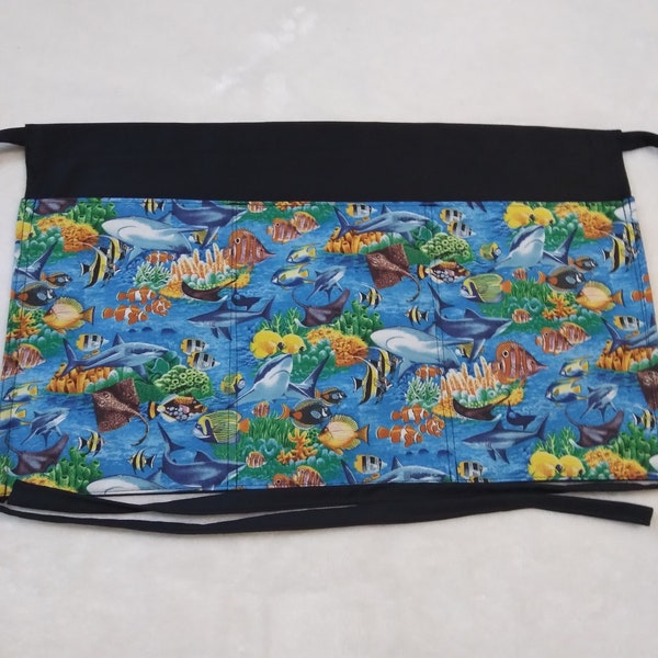 Sharks Stingrays Ocean Fish Waitress Server Bar Half Aprons 20", 24" inch wide  8.5" Deep Pockets