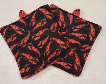 Lobsters Pot Holders Set of 2  8" Square ( 5 layers thick)