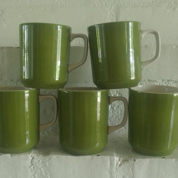 Vintage Four Crown Ironstone Teacups Fiesta Olive 5 pieces