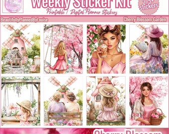 Cherry Blossom Garden Weekly Planner Stickers: Printable Digital Kit