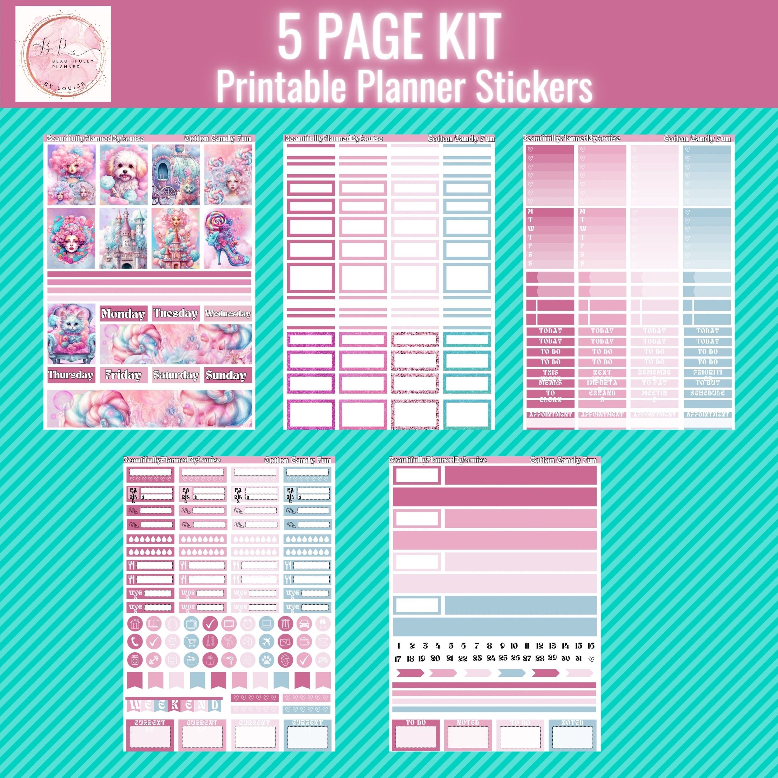 Cotton Candy Fun Printable Weekly Kit- Digital Stickers-ec Vertical ...