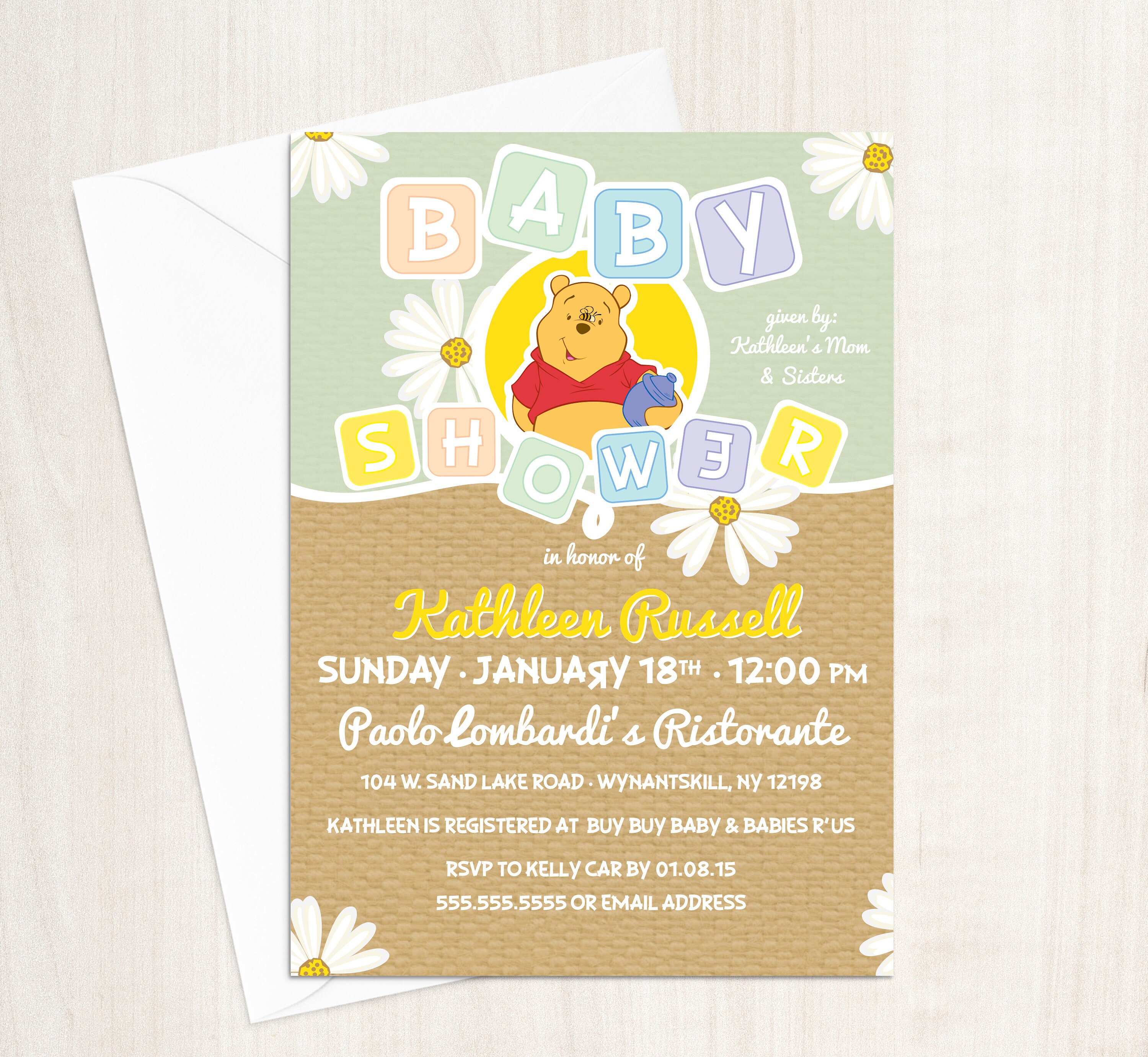 Winnie the Pooh Baby Shower Invitation gender Neutral Design Printing