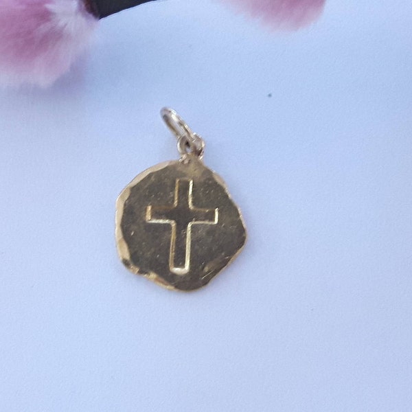 Cross pendant 24 carat 999/000 gold real gold solid embossed handmade unique children Baptism Communion gift