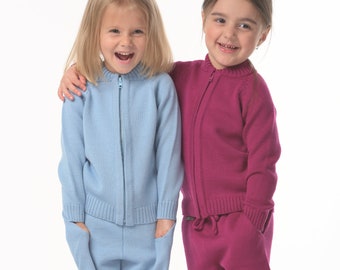 Knitted Kids 3 Piece Set//Zipper Bomber//Pants With Pockets//Ribbed Merino Wool Hat//Different Colors and Sizes