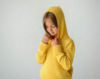 Kids' Merino Hand Knitted Hoodie With Kangaroo Pocket