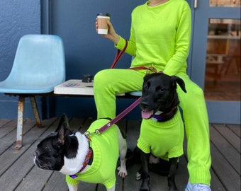 Cotton Matching Set for Owner and Two Pets / Unisex Longsleeve Set With Drawstring Pants and Two Matching Jumpers For Pets