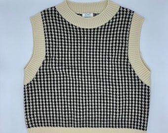 Cashmere Houndstooth Unisex Sweater Vest//Crew Neck Low Armhole Knitted Vest//Knitted Women Cashmere Vest//Knitted Men Cashmere Vest