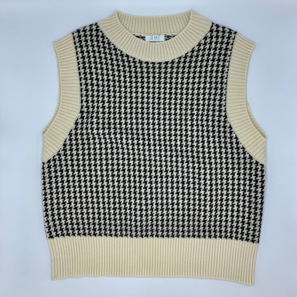 Cashmere Houndstooth Unisex Sweater Vest//Crew Neck Low Armhole Knitted Vest//Knitted Women Cashmere Vest//Knitted Men Cashmere Vest