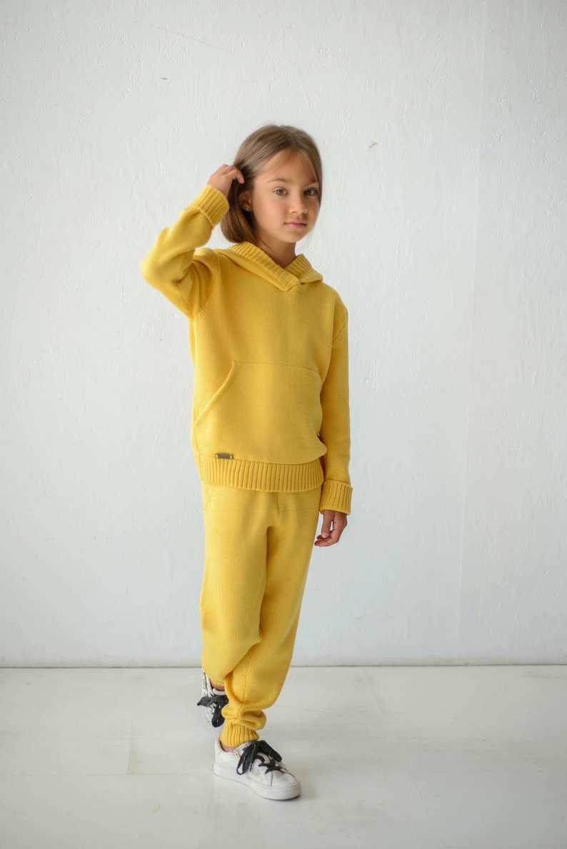 Yellow Kid/'s Hooded Sweater With Kangaroo PocketMerino Knitted HoodieCotton+Acrylic Kid/'s Sweatshirt