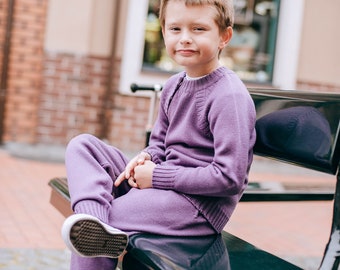 Children purple joggers and jumper Sweatshirt and sweatpants Jogging suit  set Sweat suit Tracksuit bottoms Knitted baby clothes IN STOCK