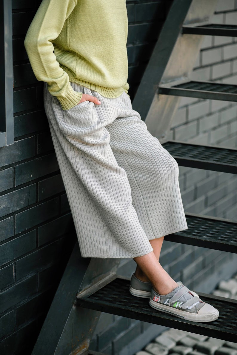 Girl gaucho pants Palazzo pants Wide leg pants Culotte Knitting Merino wool Mother daughter outfit Culotte pants Gifts for her Wool image 2