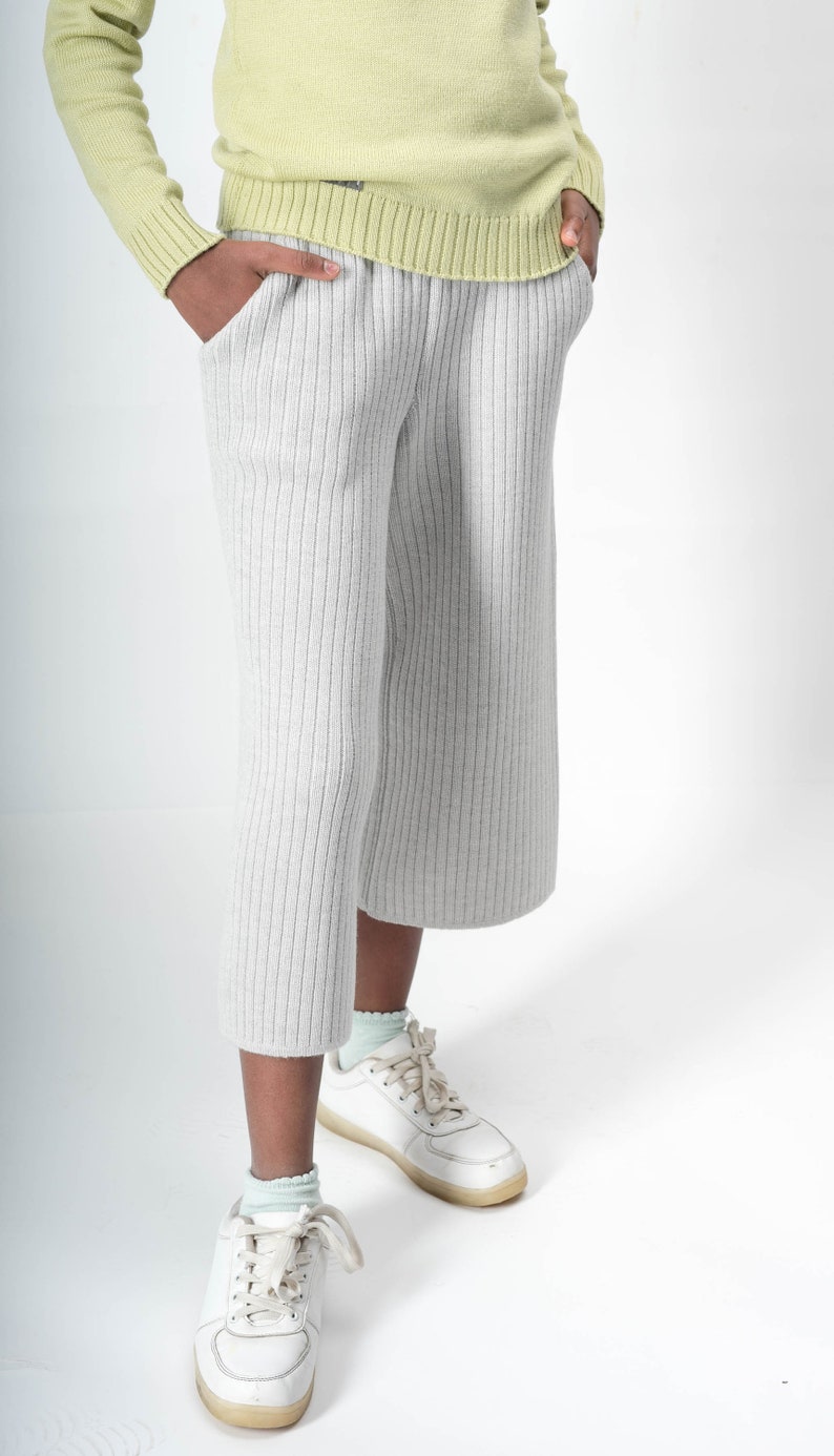 Girl gaucho pants Palazzo pants Wide leg pants Culotte Knitting Merino wool Mother daughter outfit Culotte pants Gifts for her Wool image 4