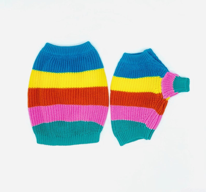 2 Piece Colorful Stripes Cotton Matching Sweaters For Dog and Owner//Crew Neck Chunky Twinning Sweaters//Multicolor Knitted Jumper image 3