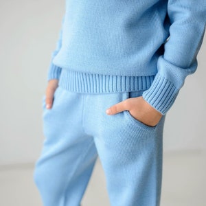 Girl blue joggers and jumper Hoodie and sweatpants Jogging suit set Sweat suit Tracksuit bottoms Knitted baby clothes IN STOCK image 4