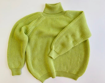 Chunky Shaker Knit Merino Women Sweater//Turtleneck Raglan Merino Pullover