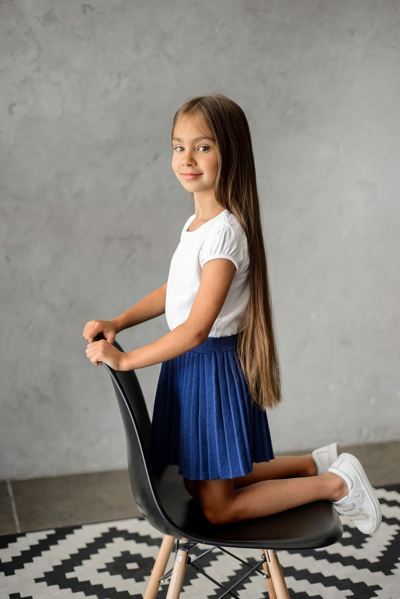 Girls Blue & Red Check Front Pleated Skirt