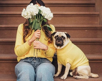 Bijpassende katoenen truien voor hond en mens//Trui dames/heren ronde hals//Trui coltrui//Bijpassende gebreide kleding//