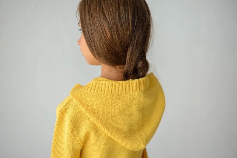 Yellow Kid/'s Hooded Sweater With Kangaroo PocketMerino Knitted HoodieCotton+Acrylic Kid/'s Sweatshirt