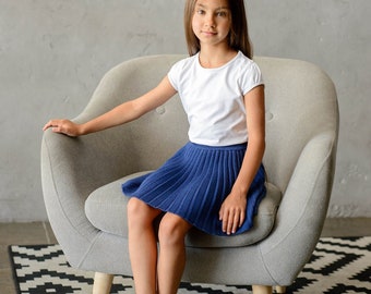 Blue pleated skirt Uniform School girl Pleated skirt Blue skirt Girls clothing Knit baby clothing A-line skirt Above-the-knee IN STOCK