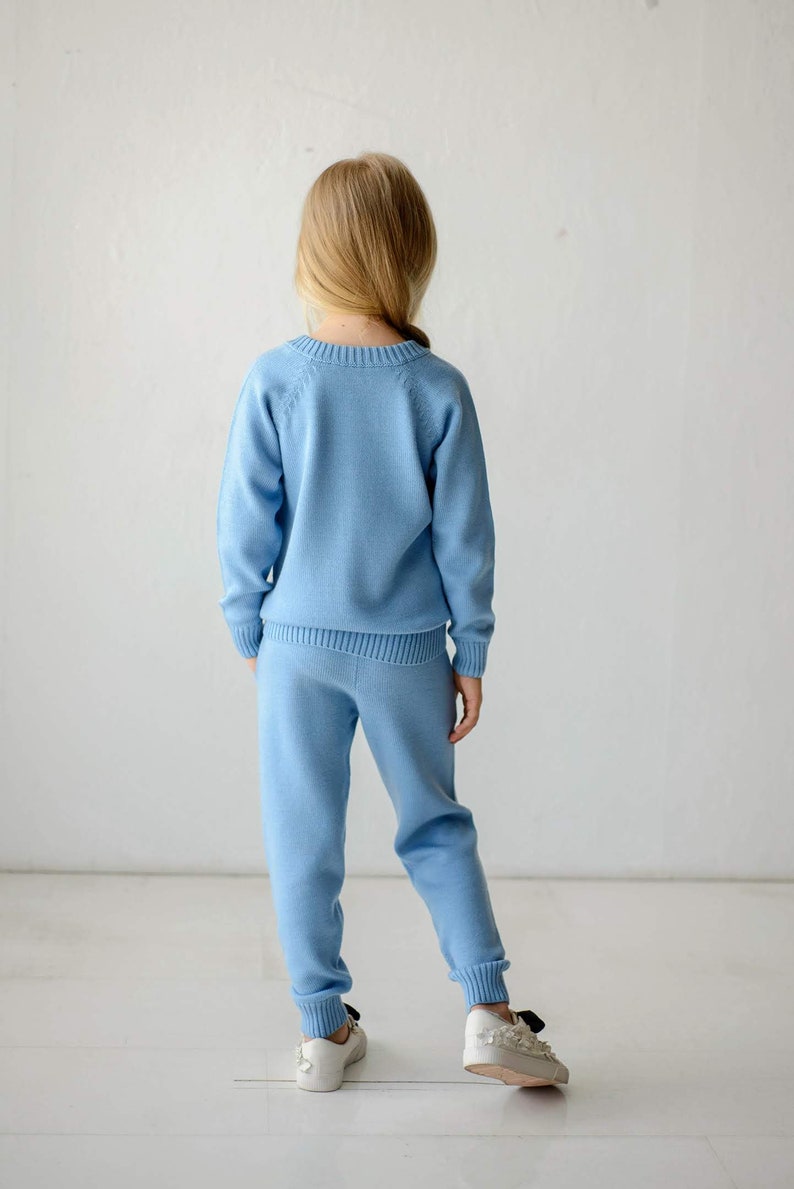 Girl blue joggers and jumper Hoodie and sweatpants Jogging suit set Sweat suit Tracksuit bottoms Knitted baby clothes IN STOCK image 5