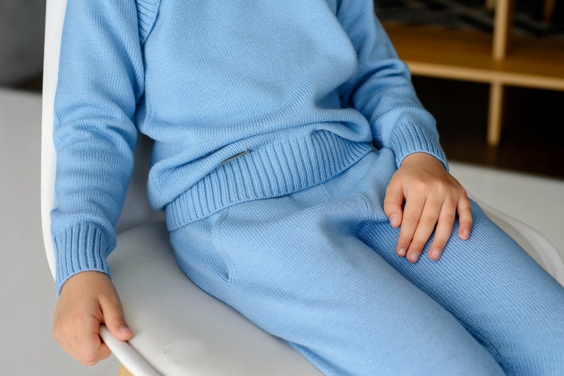 Girl blue joggers and jumper Hoodie and sweatpants Jogging suit set Sweat suit Tracksuit bottoms Knitted baby clothes IN STOCK image 7