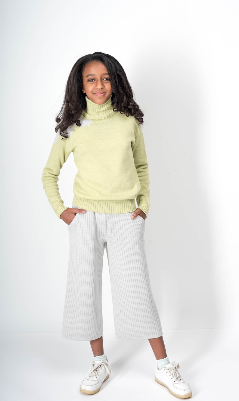 Girl gaucho pants Palazzo pants Wide leg pants Culotte Knitting Merino wool Mother daughter outfit Culotte pants Gifts for her Wool image 1