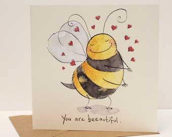 Beeautiful Watercolor Bee Valentine Card, Anniversary Card
