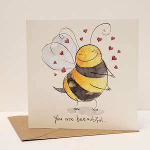 You are beeautiful Card, Valentine card, Anniversary card, Bee pun card, Cute bee card