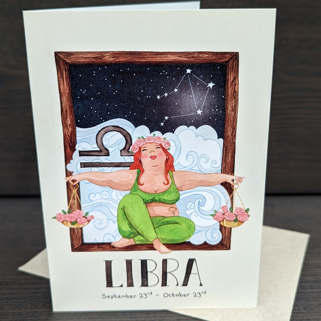 Libra Zodiac Birthday Card Quirky Horoscope Greeting Card Etsy