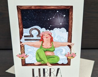 Horoscope greeting card, Zodiac birthday card, Libra card, Star sign greeting card, Quirky card