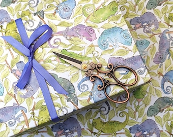Chameleon gift wrap, Quirky wrapping paper, Cute Chameleons