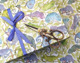 Chameleon Gift Wrap: Quirky Animal Print, Luxury 115gsm Silk Paper