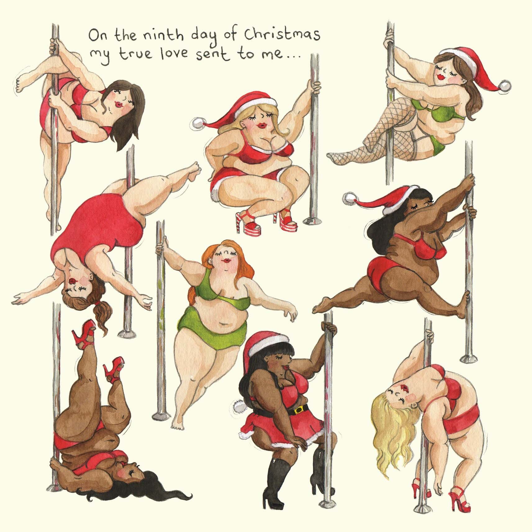 Nine ladies dancing Christmas card, Funny Christmas card, Sexy christ…