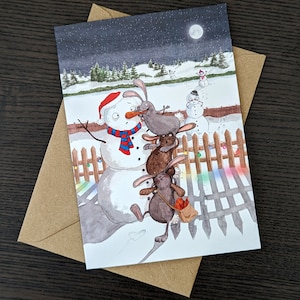 Cheeky rabbit Christmas card, Funny Christmas card, Quirky Christmas card, Naughty rabbit Illustration, Cute animal Christmas card