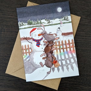Funny Rabbit Christmas Card: Watercolor Animal Illustration