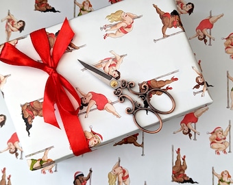 Christmas pole dancer wrapping paper, Plus size Pole dancers gift wrap