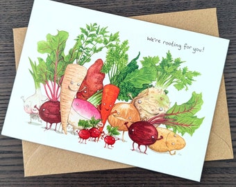 Tarjeta de felicitación vegetal divertida: Tarjeta de buena suerte pintada a mano