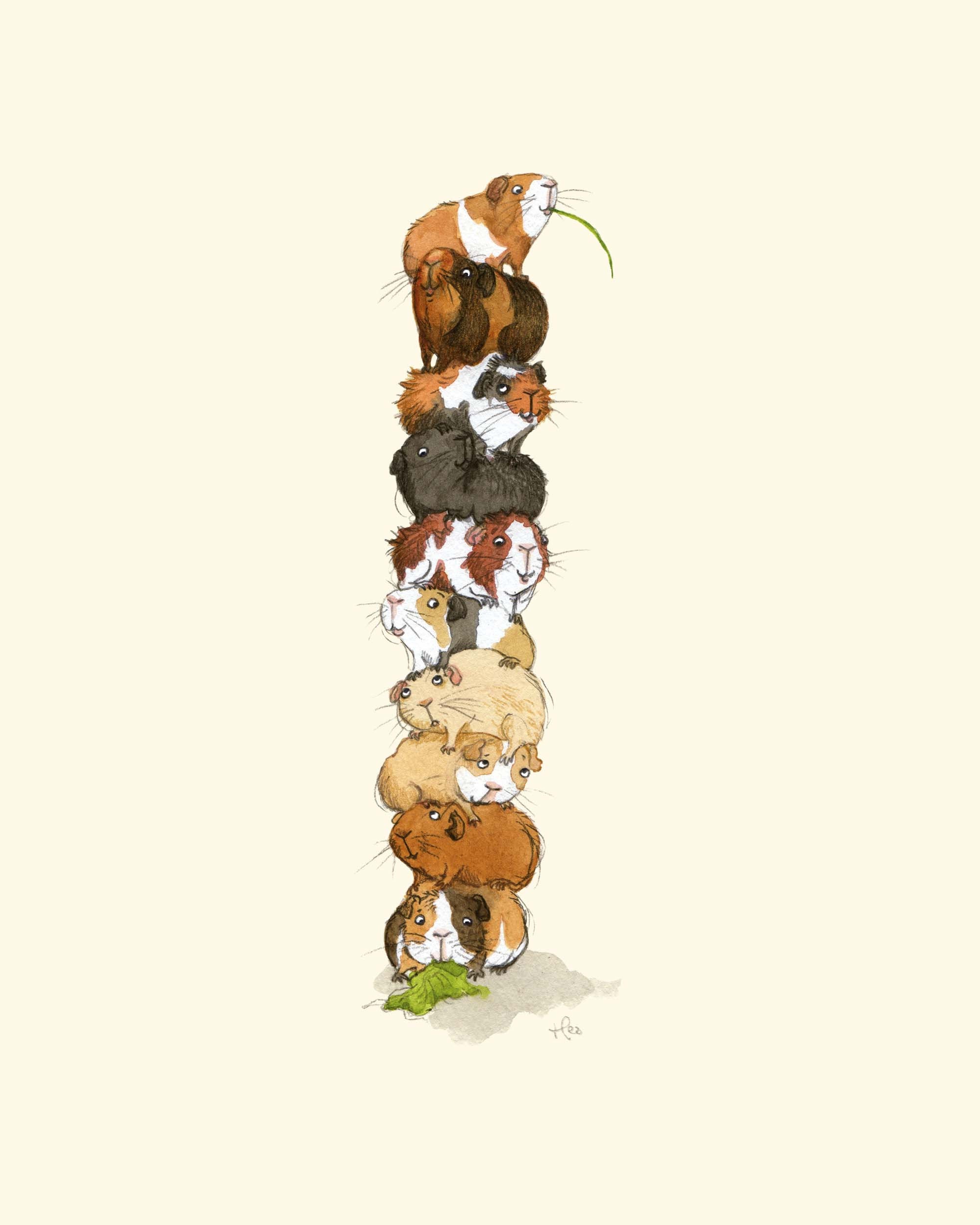 Guinea pig pile print, Watercolour painting, Wall art, Animal art pri…