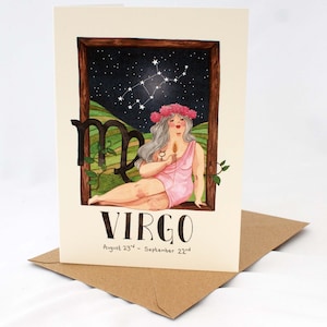Horoscope greeting card, Zodiac birthday card, Virgo card, Star sign greeting card, Quirky card